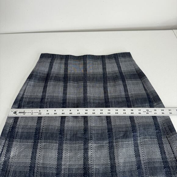 Emporio Armani Skirt Womens IT 44 Blue Plaid A-Line Metallic Linen Blend Holiday - Picture 10 of 16
